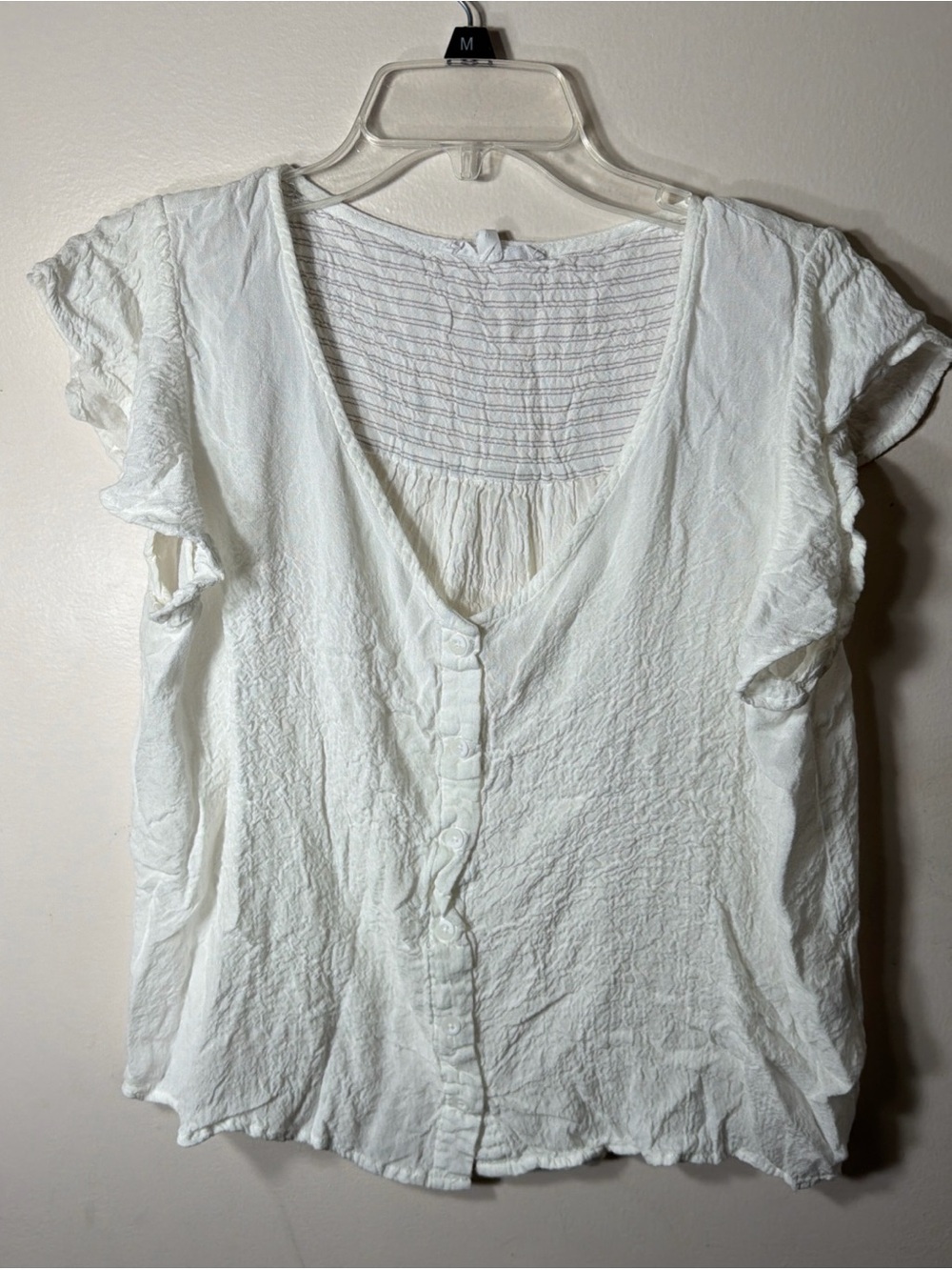 Jane and Delancey White Button-Front Ruffle Sleeve Blouse